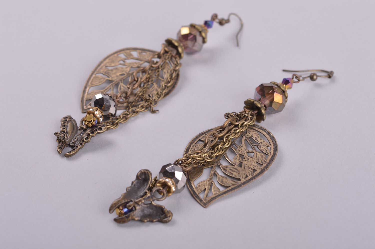 Long handmade metal earrings cute brass earrings fashion accessories for girls photo 4