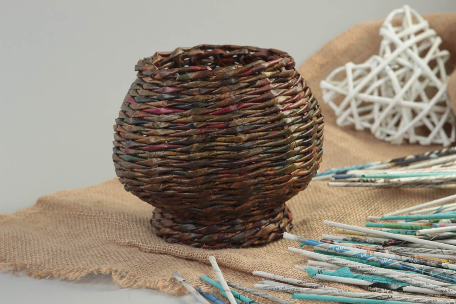 Handmade woven flower pot designer interior element unusual flower pot photo 1
