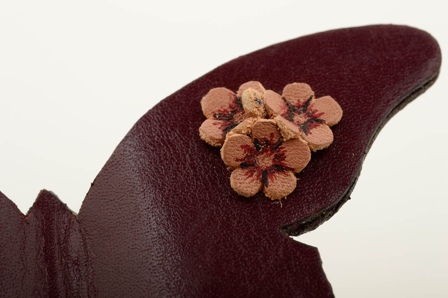 Broche originale faite main Bijou en cuir naturel papillon Cadeau femme photo 4