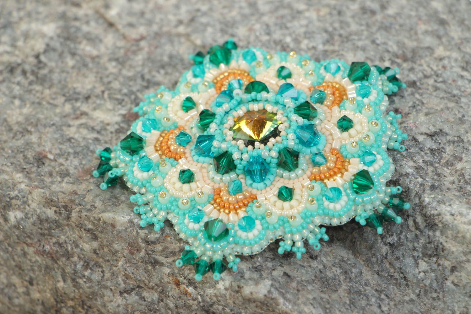 Handmade brooch embroidered with beads and Austrian crystals Sea Treasure photo 1