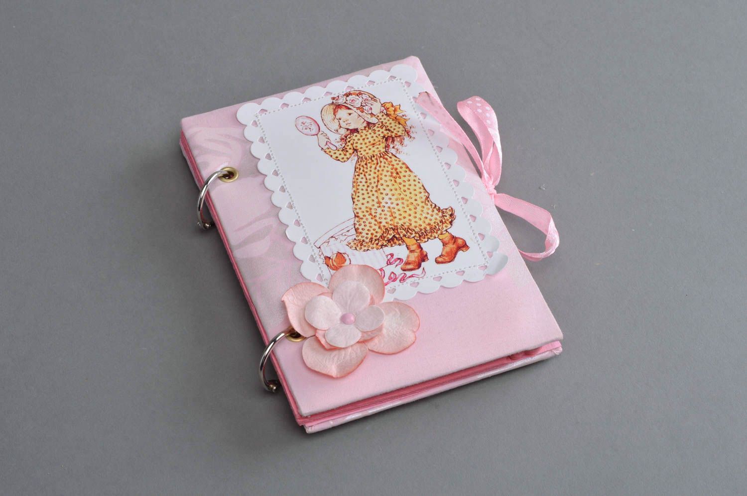 Handmade pink beautiful notebook with textile cover for girls photo 2