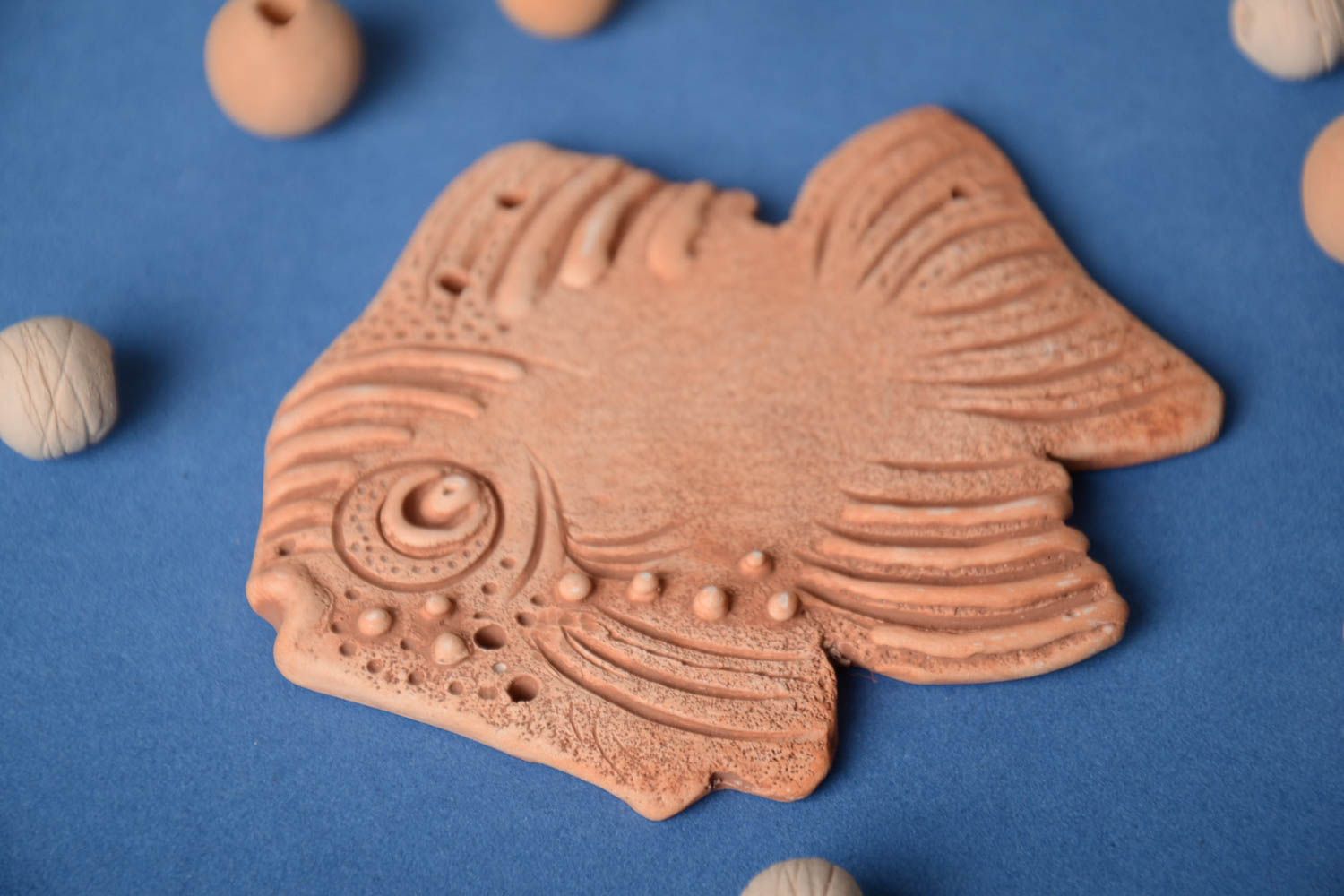 Beautiful handmade clay blank pendant for painting Fish jewelry making photo 1