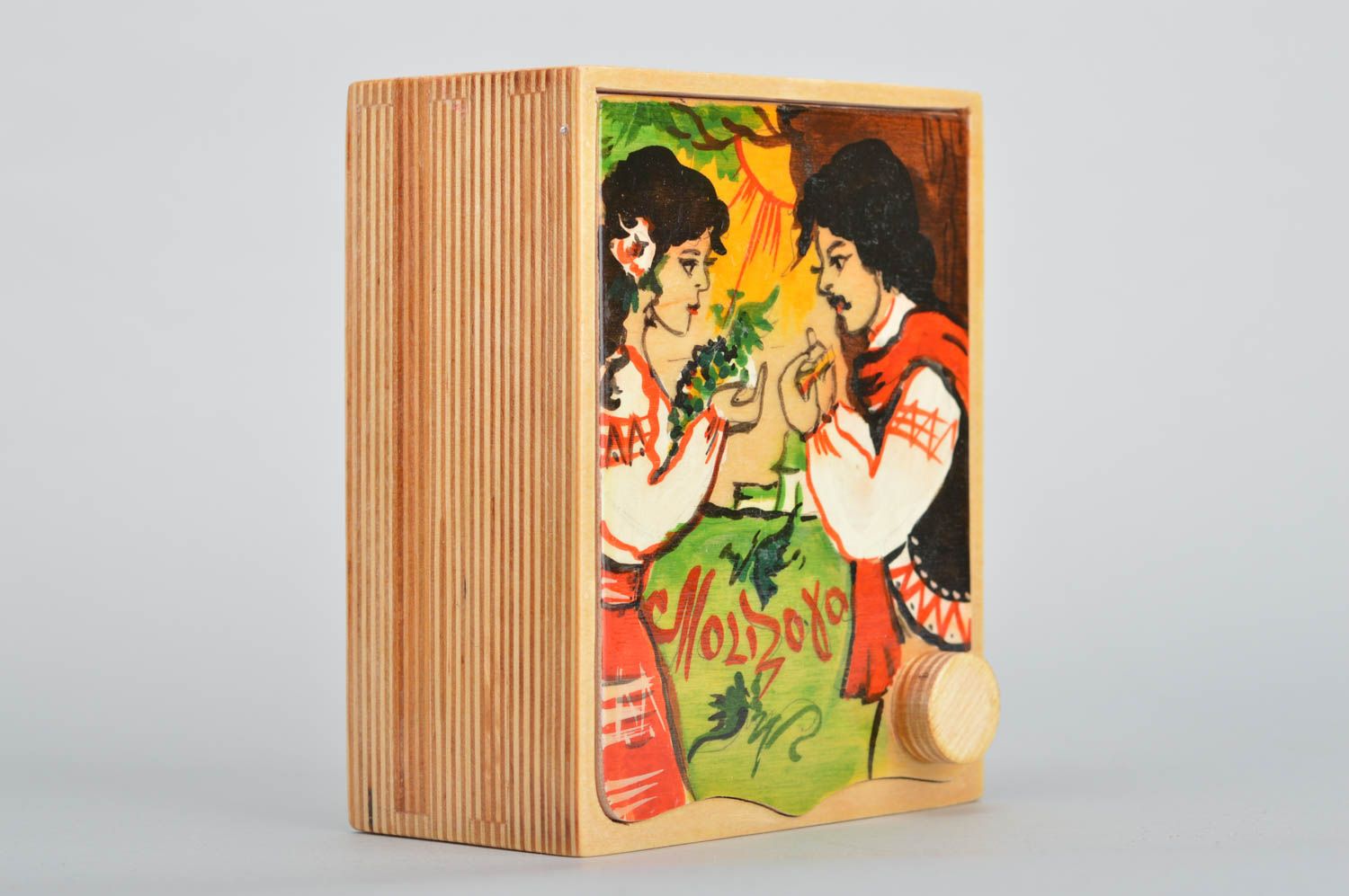 Boîte à bijoux en bois peinte vernie faite main dessin original sur couvercle photo 5