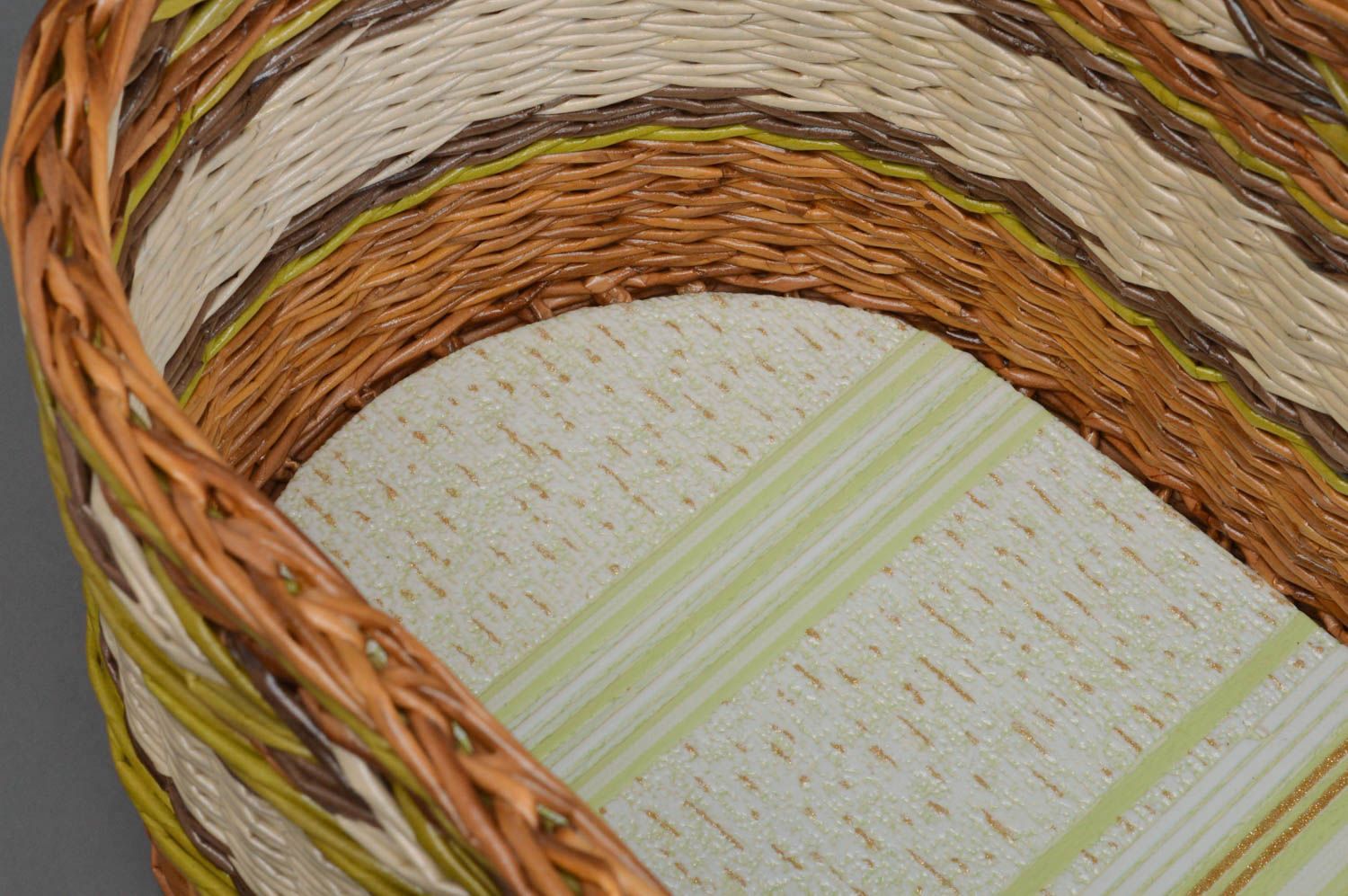 Handmade large decorative paper rod woven basket of oval shape colorful photo 2