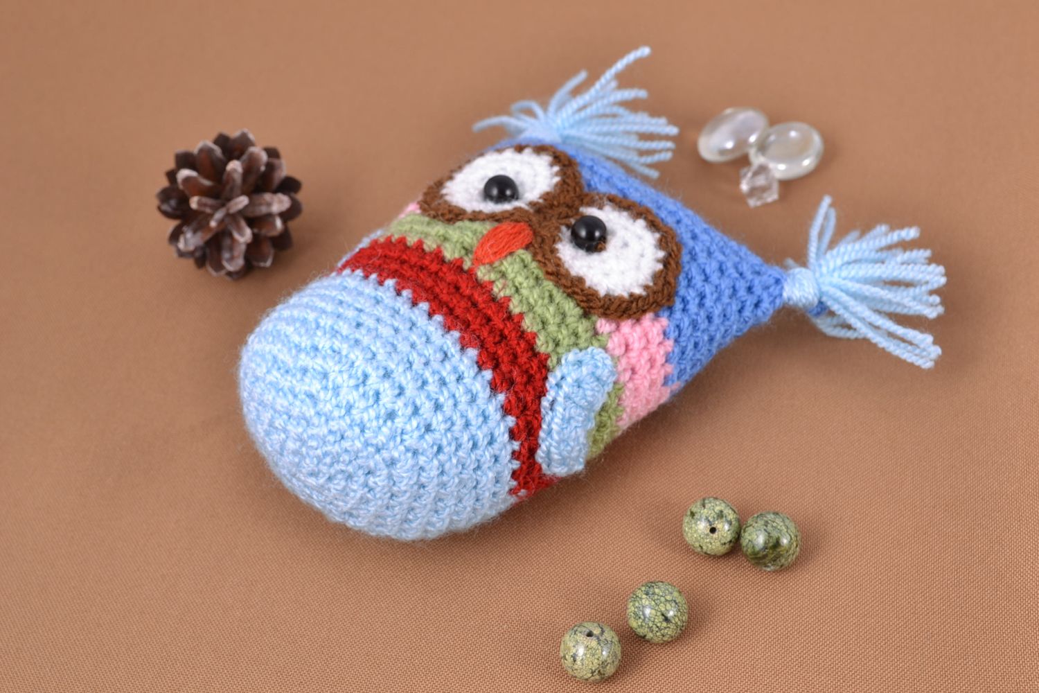 Soft crochet toy blue owl photo 1