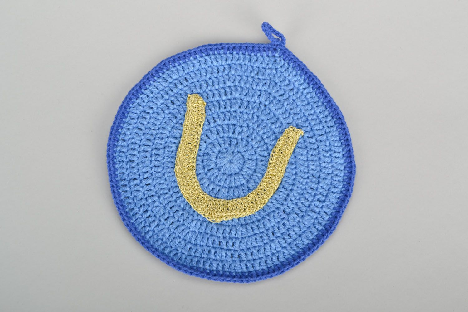 Dessous-de-plat tricoté au crochet à la main bleu  photo 1