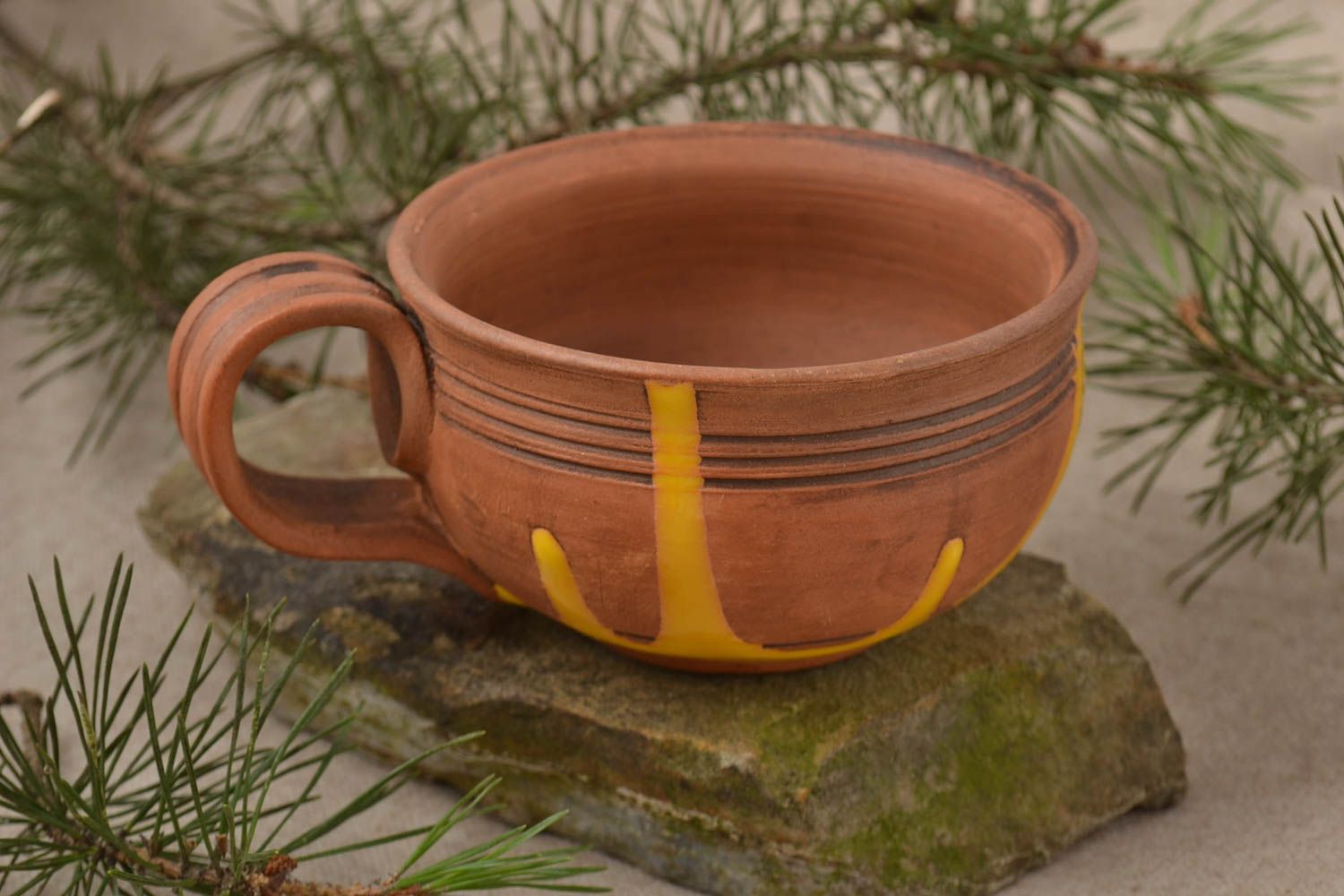 Handmade coffee mug in brown and yellow color 8 oz, 0,35 lb photo 1
