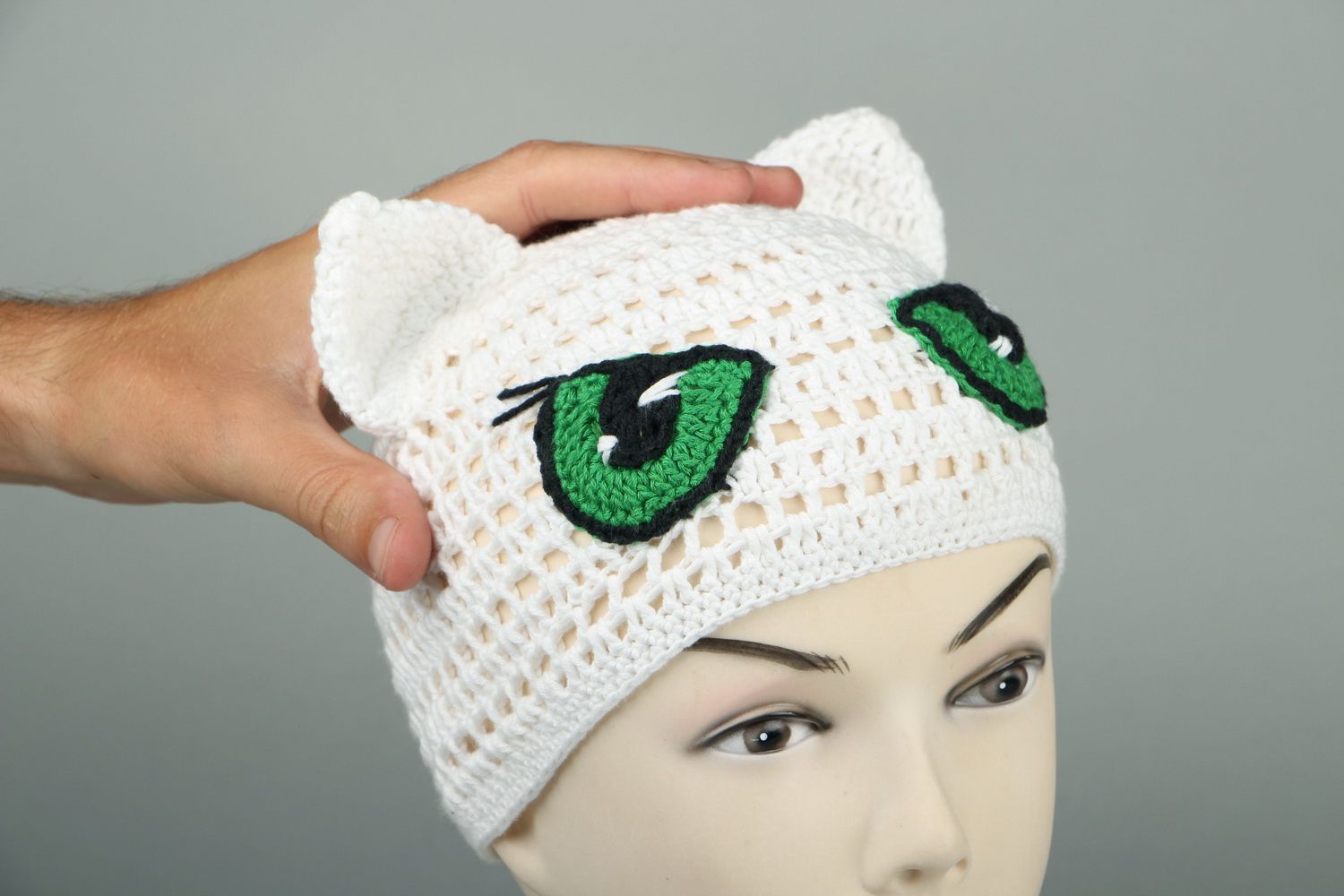 Hat crocheted from cotton threads Big-eyed photo 2