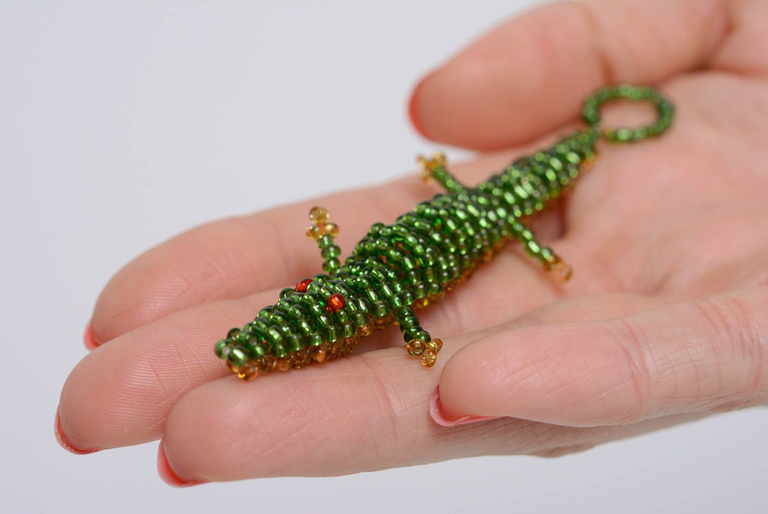 Porte-clés Crocodile en perles de rocaille vert original accessoire fait main photo 3