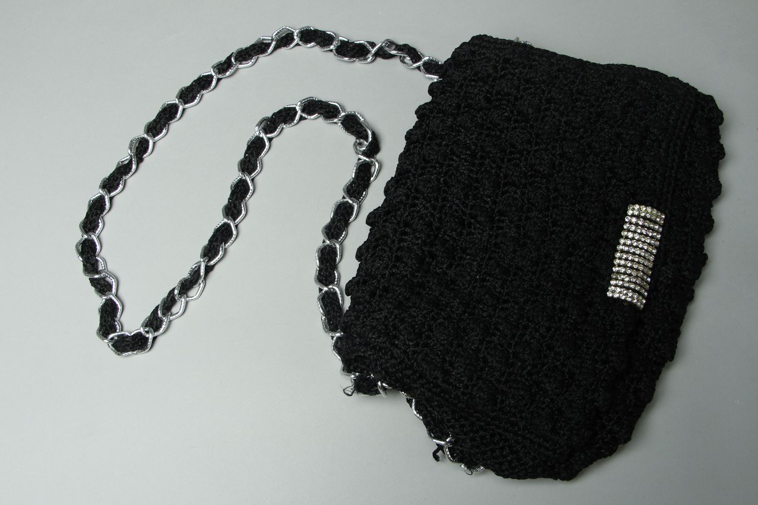 Black crochet women's shoulder bag photo 1