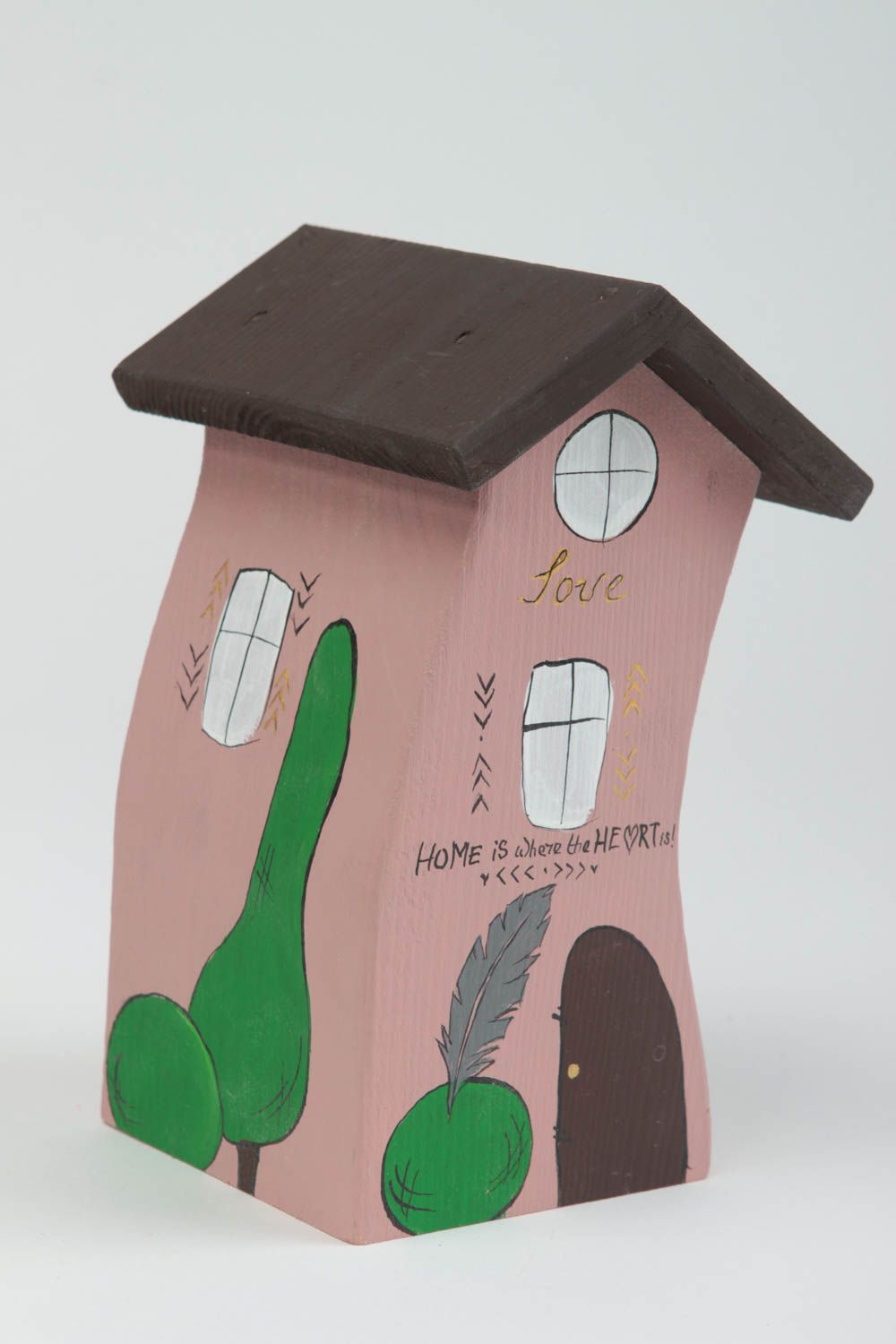 Maisonnette en bois fait main Petite statuette peinte de design Déco intérieur photo 2