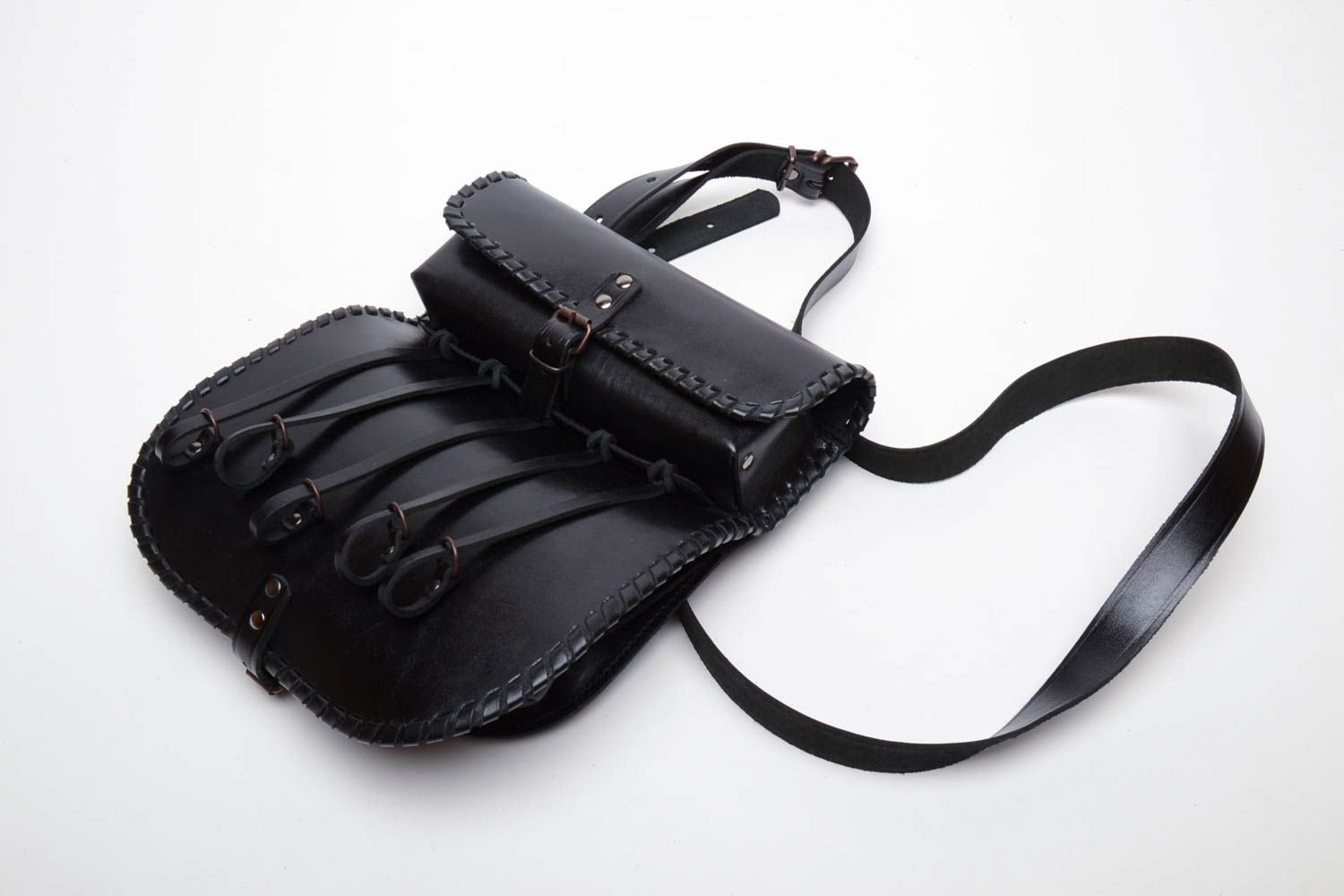 Schwarze Jagdtasche aus Leder foto 3