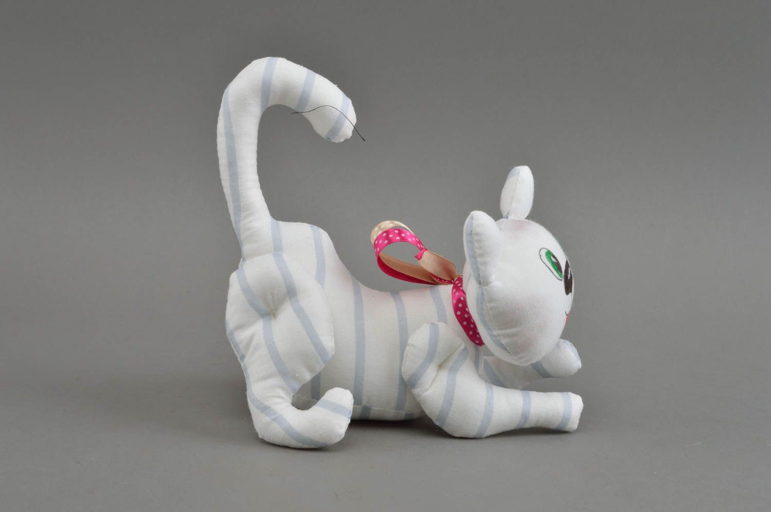 Авторская мягкая игрушка котик из ситца для ребенка ручной работы серый фото 3