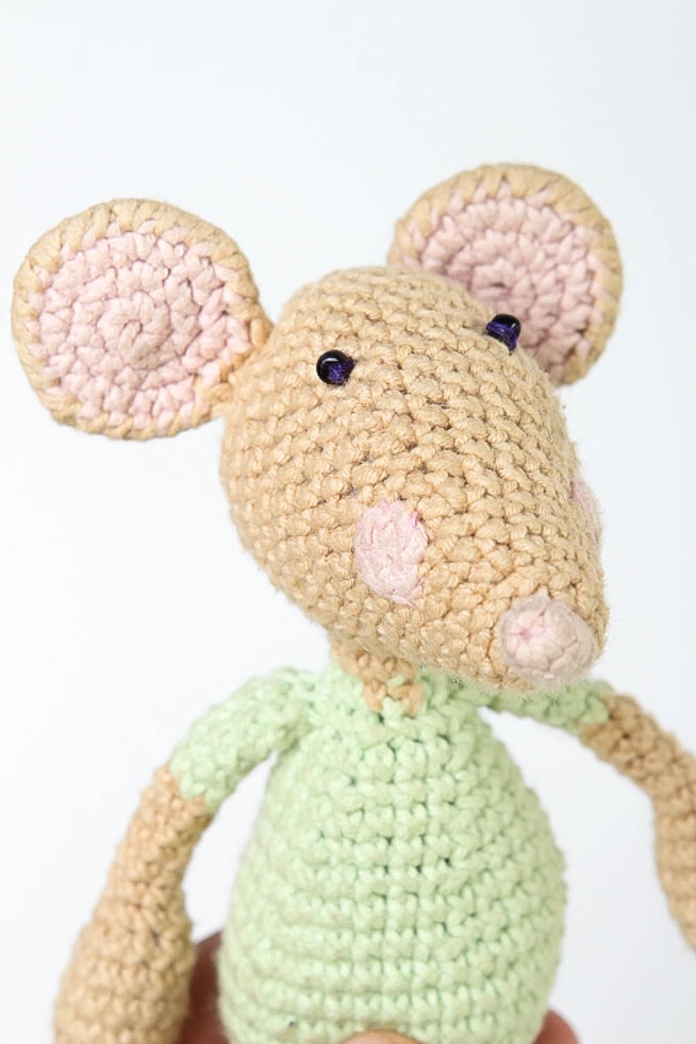 Handmade designer soft toy unusual crocheted toy cute mouse present for kid photo 3