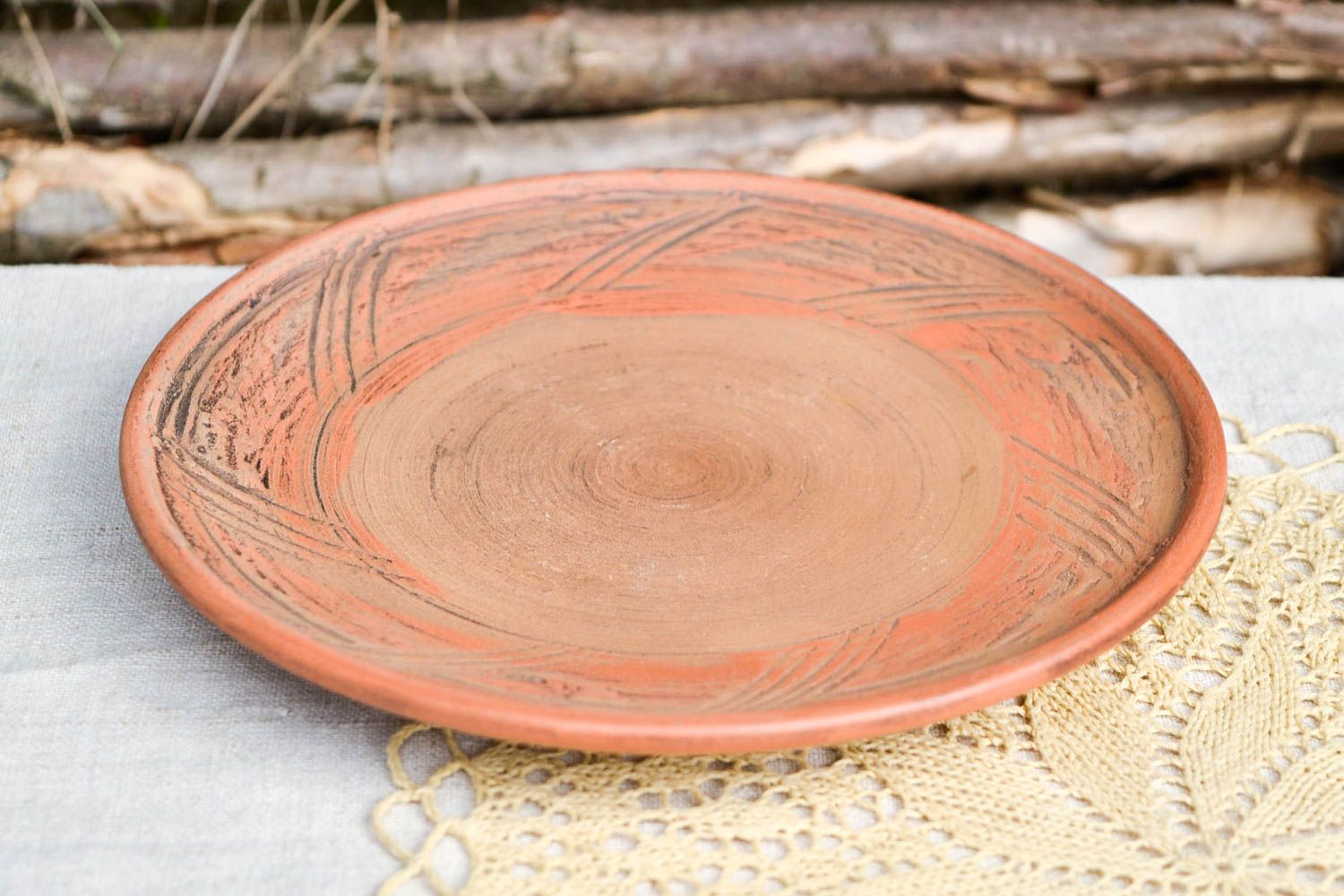 Handmade clay plate large ceramic dish eco friendly tableware kitchen pottery photo 1