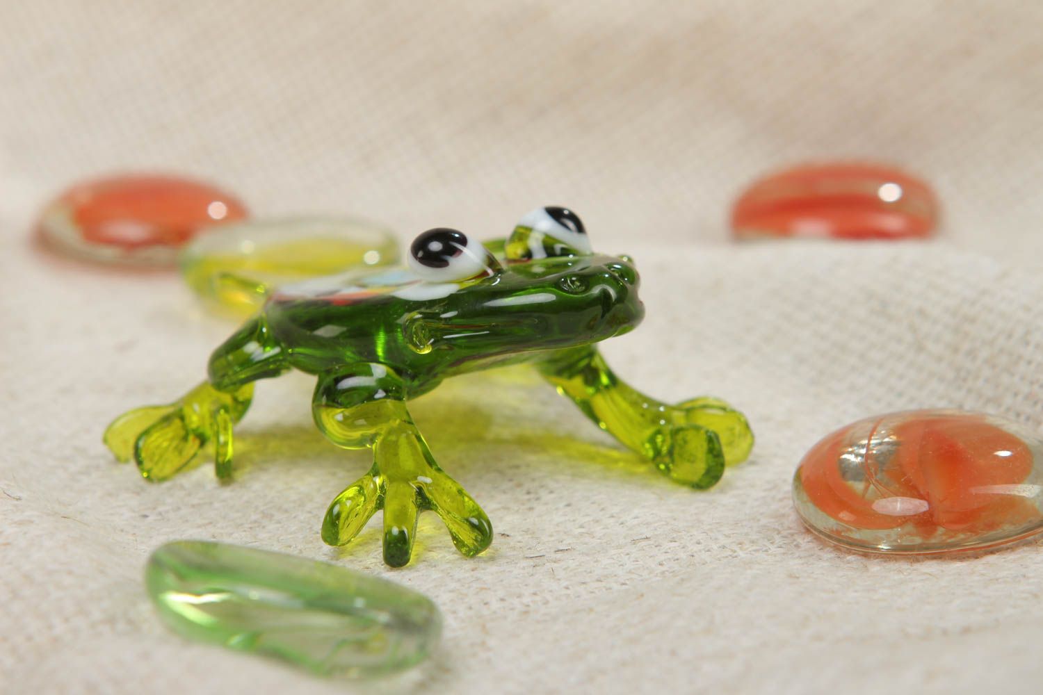 Petite figurine en verre au chalumeau grenouille verte faite main décorative photo 5