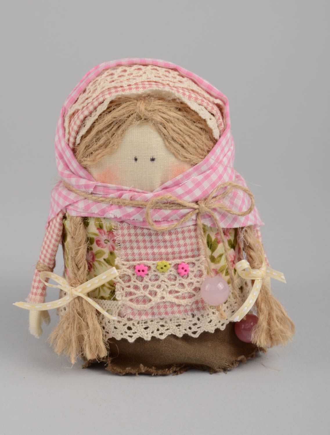 Handmade Slavic fabric rag doll in ethnic style small protective amulet for home photo 2