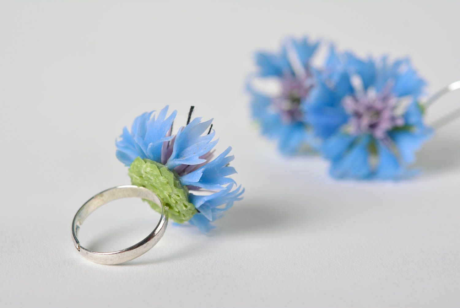 Kit di orecchini e anello fatto a mano accessori in argilla polimerica fiori foto 3