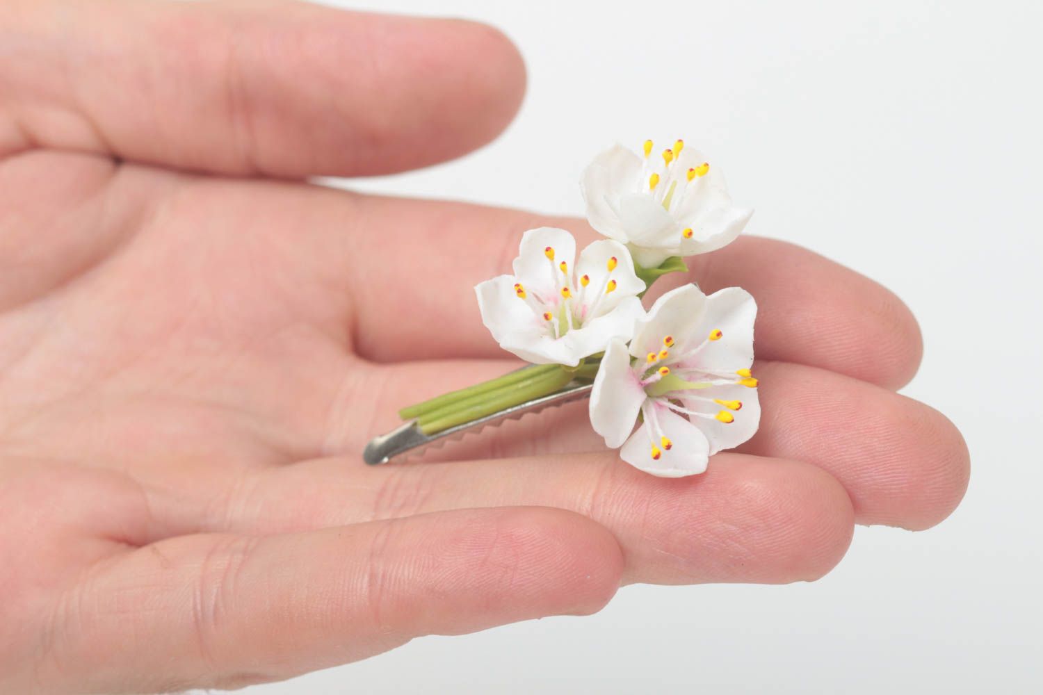 Handmade hair clip polymer hair clip unusual gift hair accessories with flower photo 5
