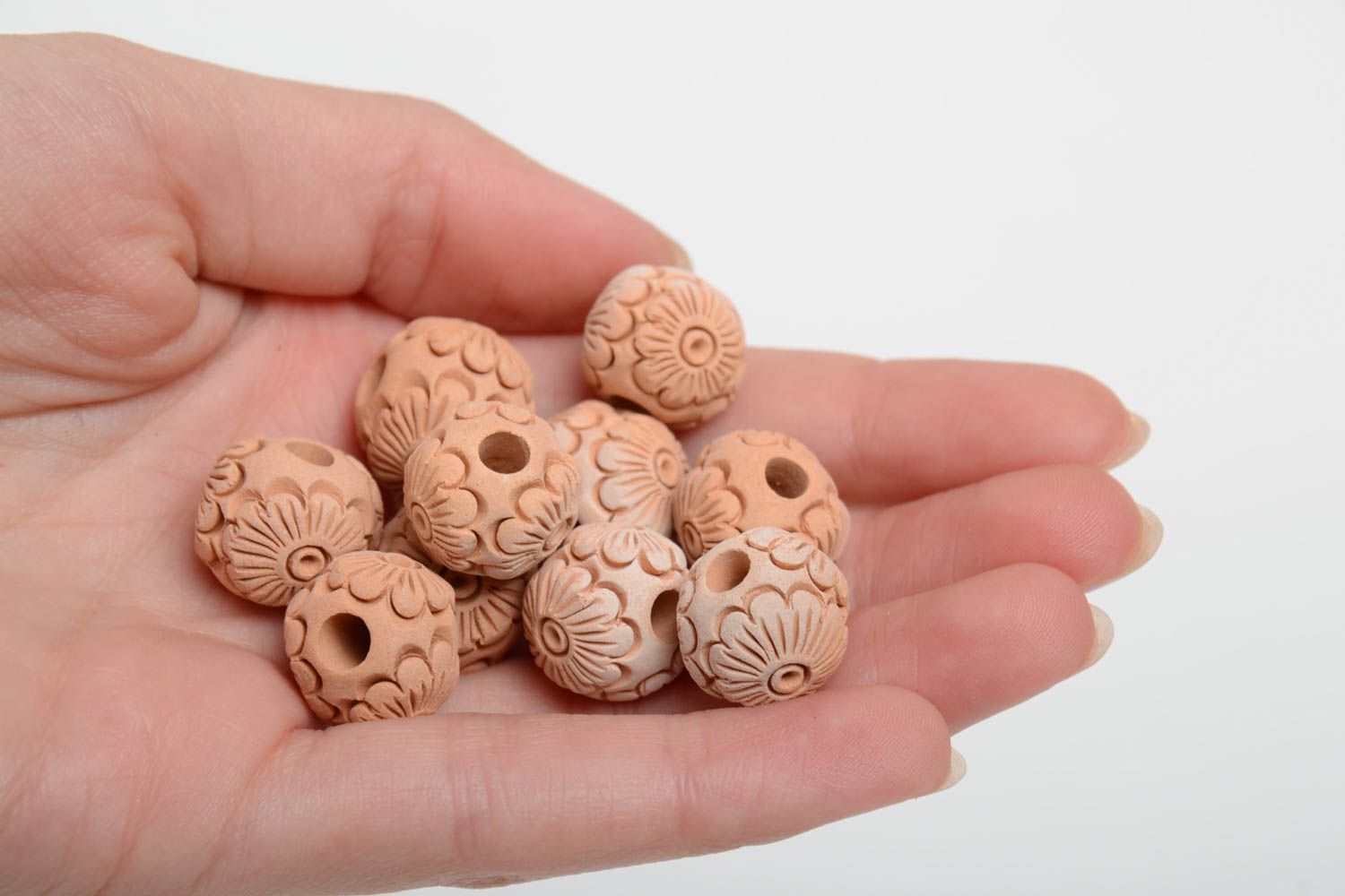 Set of handmade designer clay beads with patterns for creative work DIY jewelry photo 5