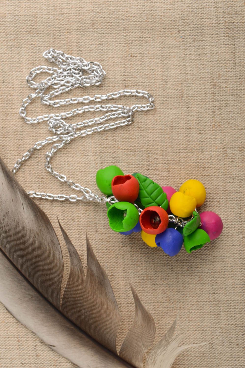 Кулон из полимерной глины украшение ручной работы подвеска из пластики Цветы фото 1