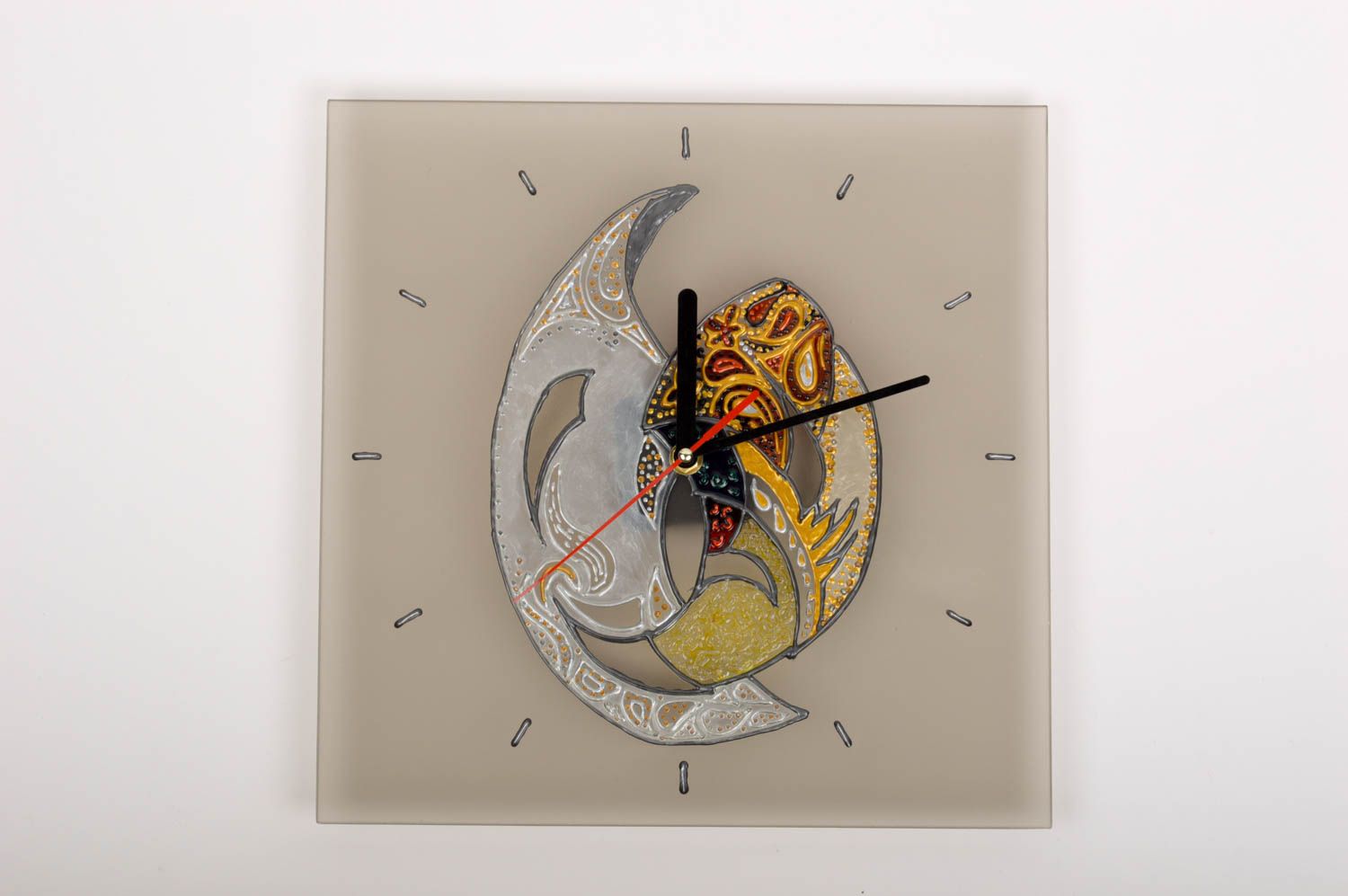 Horloge murale fait main Horloge déco en verre dépoli carrée Accessoire maison photo 3