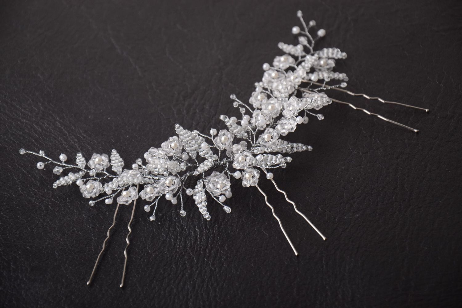 Accessoire cheveux mariage fait main blanc métal perles Cadeau pour femme photo 1