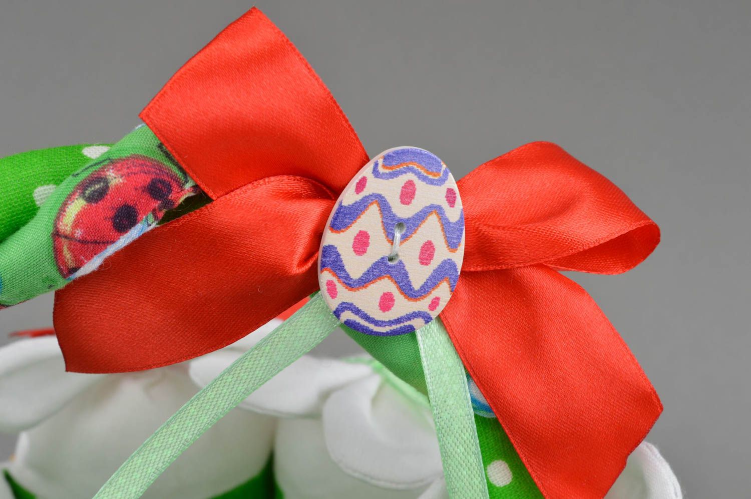 Handmade cute beautiful cute soft Easter basket with rabbits unusual decor photo 5
