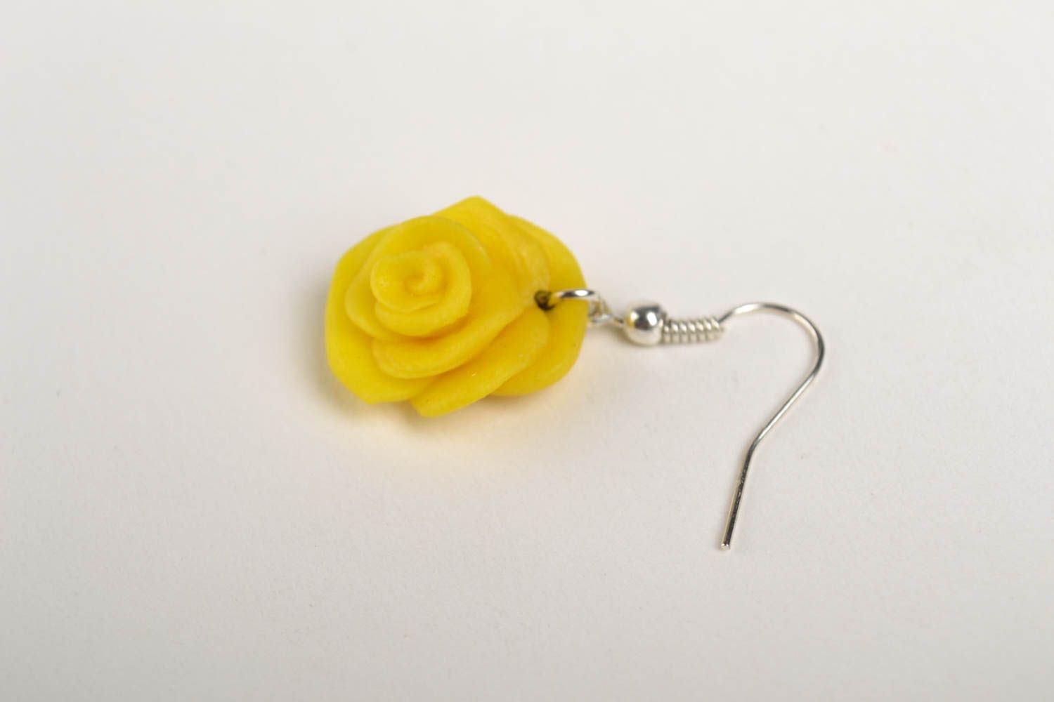 Handmade yellow earrings stylish flower earrings cute jewelry made of clay photo 4