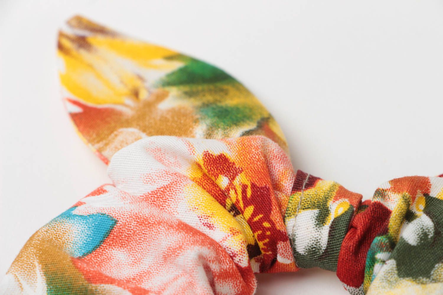Beautiful bright handmade cotton fabric bunny ears scrunchy with print photo 4