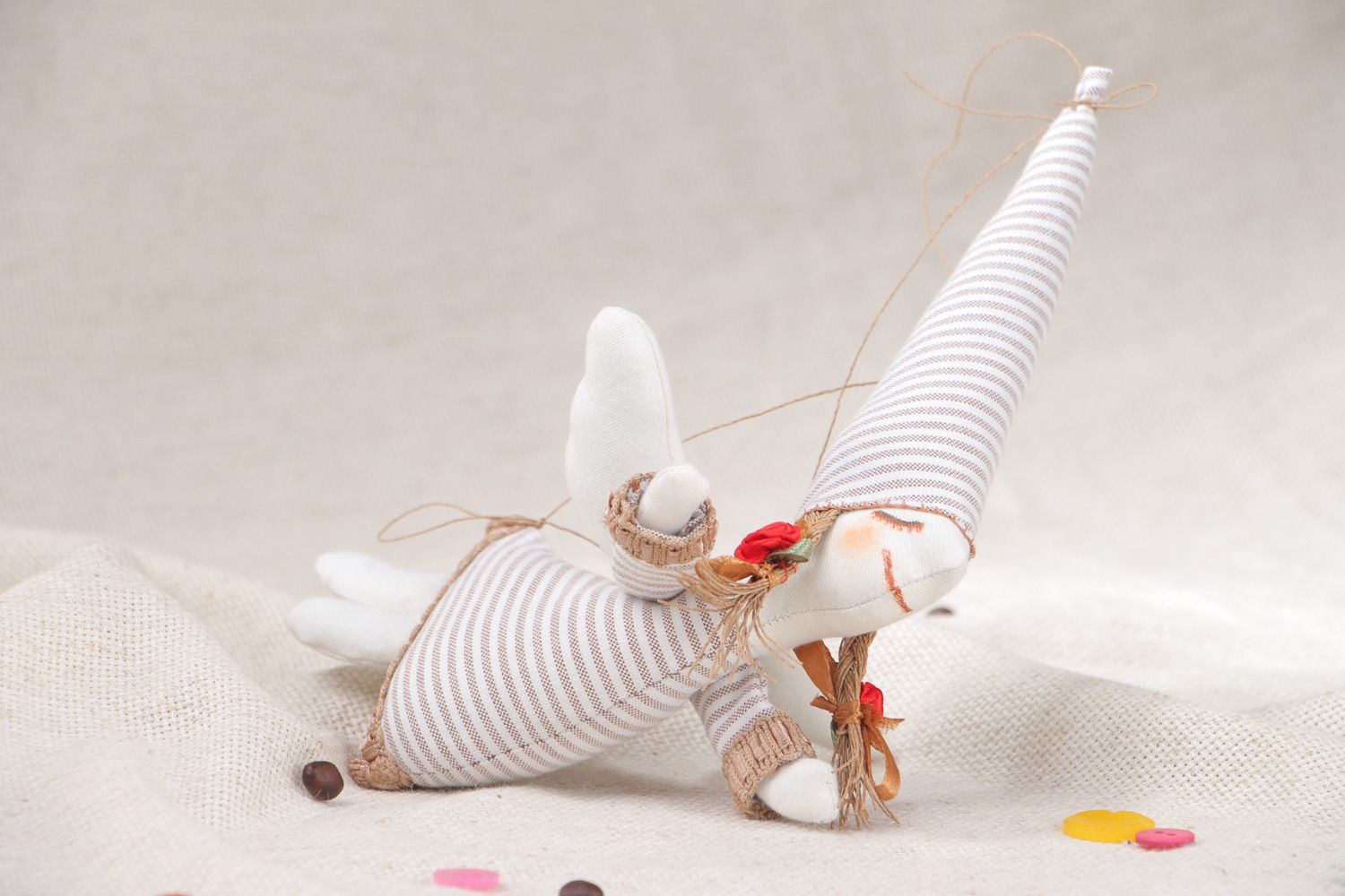 Handmade soft doll sewn of cotton and linen tender light fairy for children photo 5