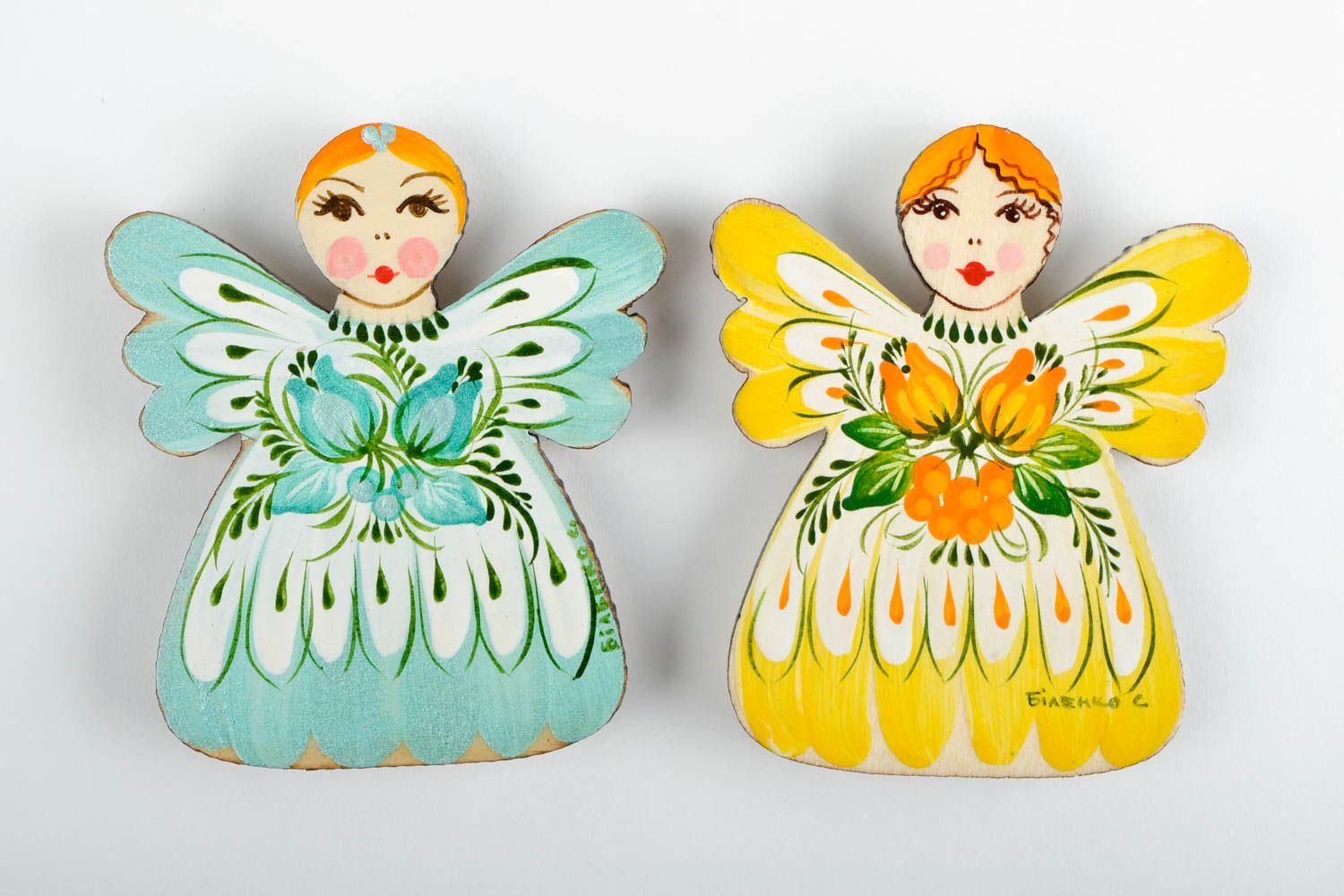 Magnets en bois Aimants frigo fait main peints 2 pièces Décoration cuisine Anges photo 4