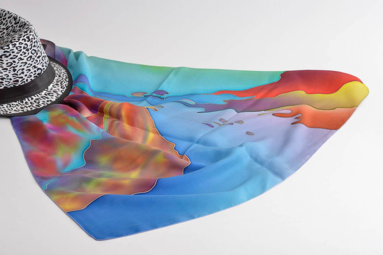 Красочный платок ручной работы оригинальный платок платок из шелка необычный фото 1
