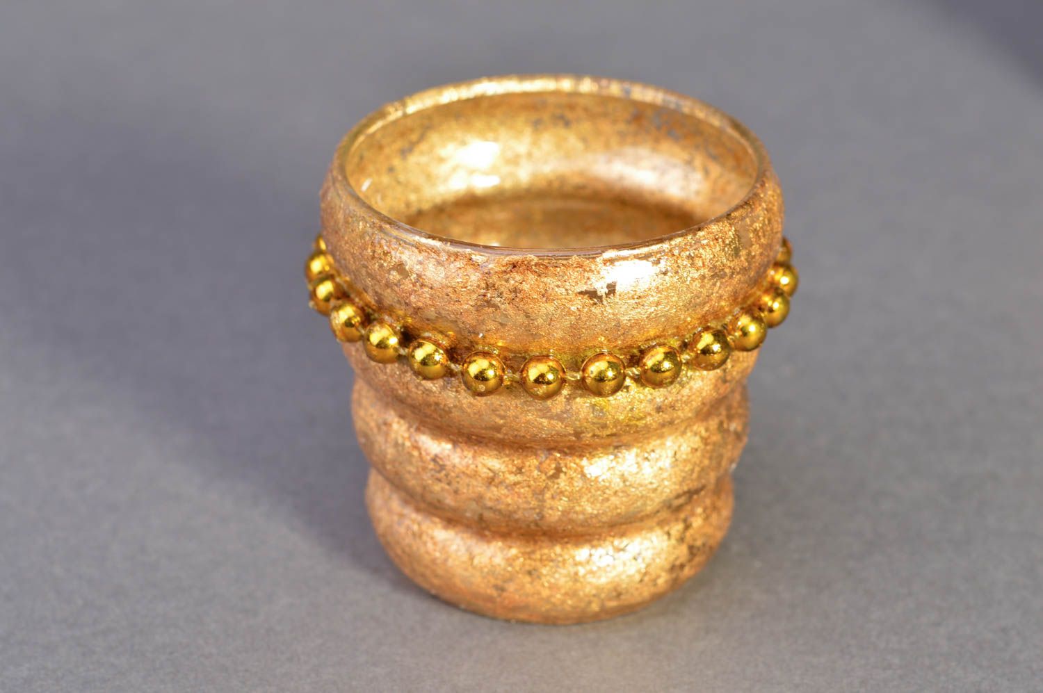 Candelero de cristal hecho a mano pintado pequeño dorado para decoración foto 2