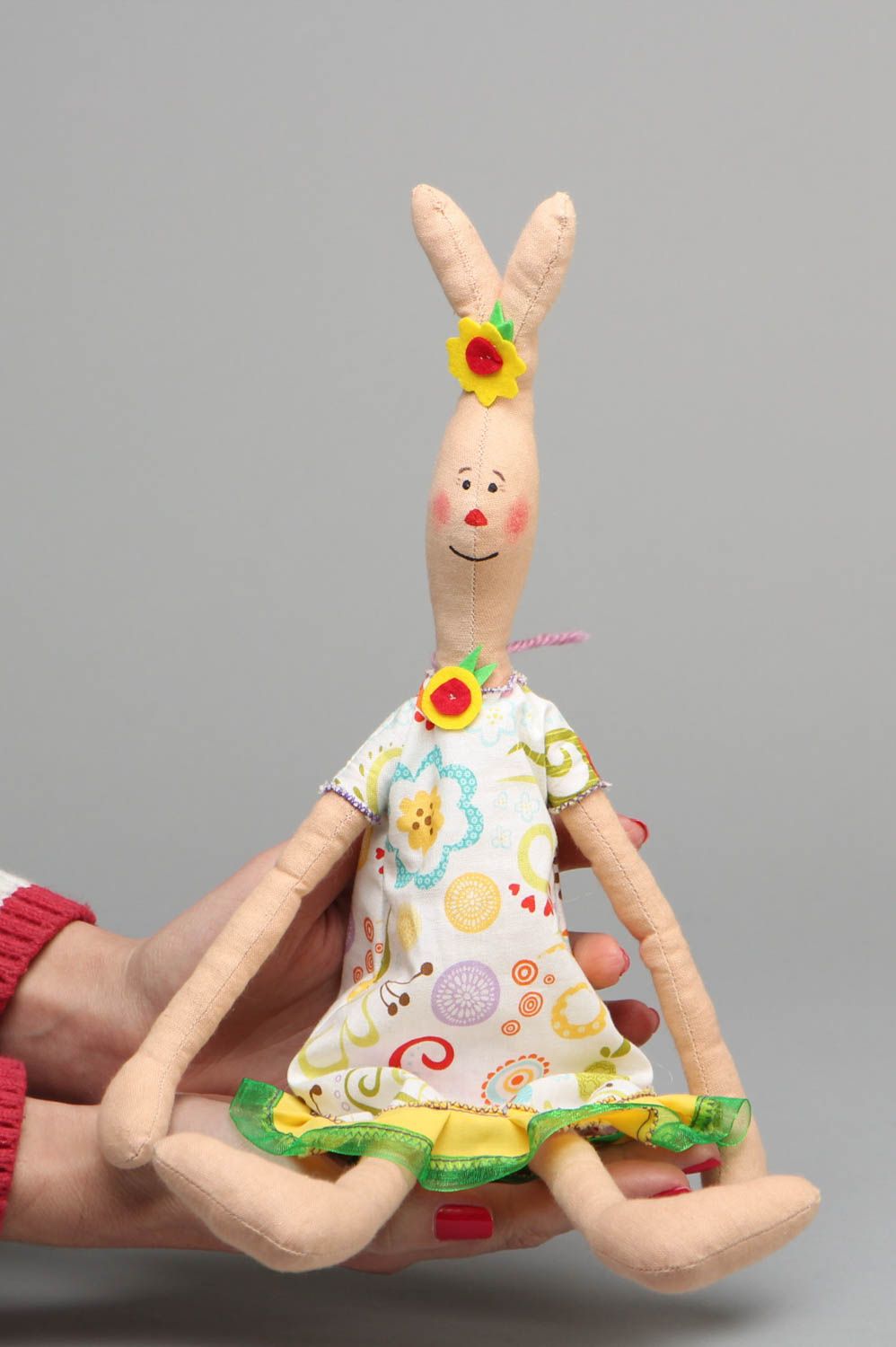 Мягкая игрушка текстильная кукла ручной работы Заяц фото 4