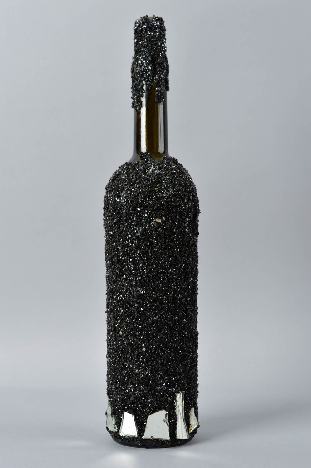 Стеклянная бутылка хэнд мэйд черная с песком украшение для дома декор квартиры фото 3