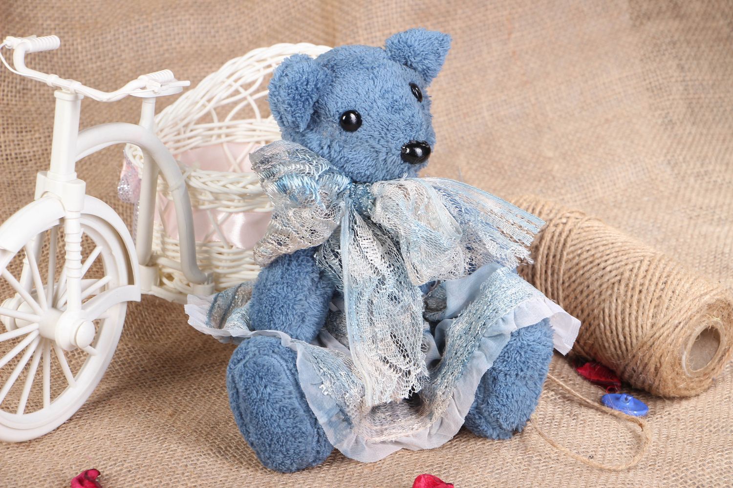 Мягкая игрушка ручной работы из ткани Голубой медведь фото 5