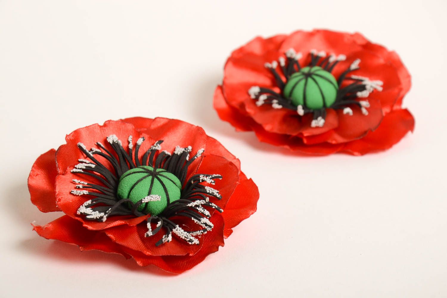Handmade hair clips with flowers red poppies hair barrettes hair accessories photo 5