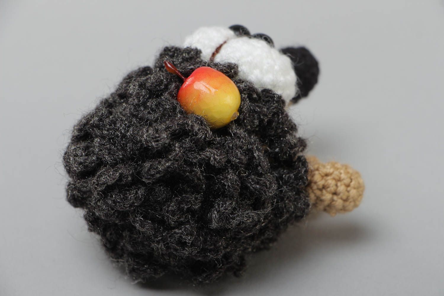 Handmade soft toy crocheted of acrylic threads funny hedgehog with apple photo 4