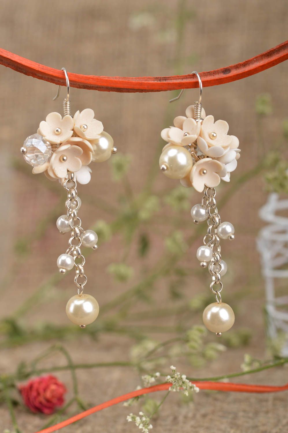 Handmade Modeschmuck Ohrhänger Blumen Schmuck Ohrringe für Damen aus Polymerton foto 1