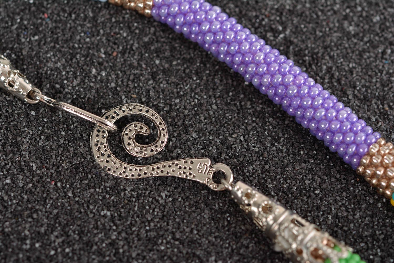 Handmade beaded lariat stylish designer necklace unusual beaded accessory photo 5