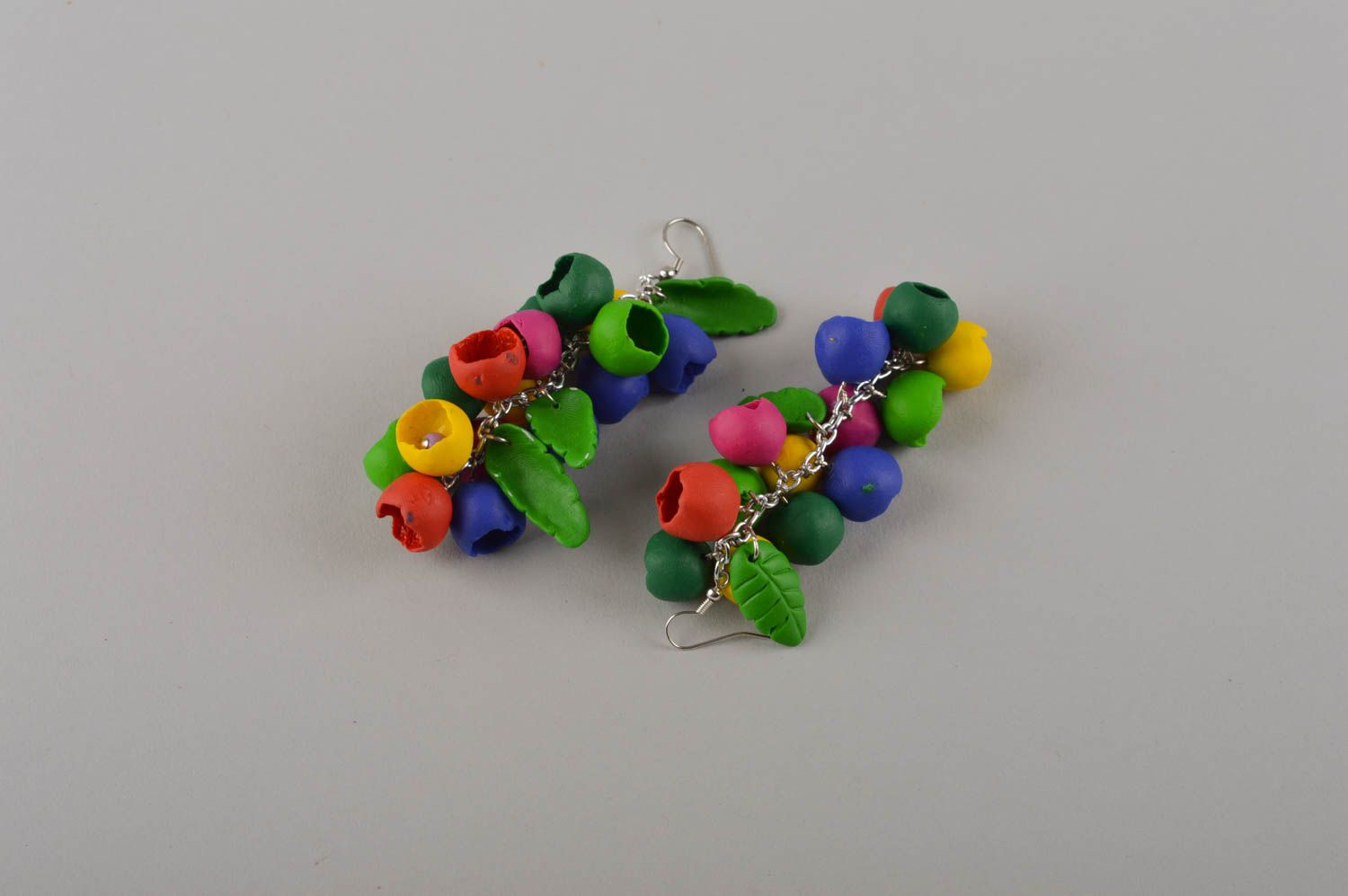 Boucles d'oreilles pendantes Bijou fait main multicolores Cadeau femme fleurs photo 4
