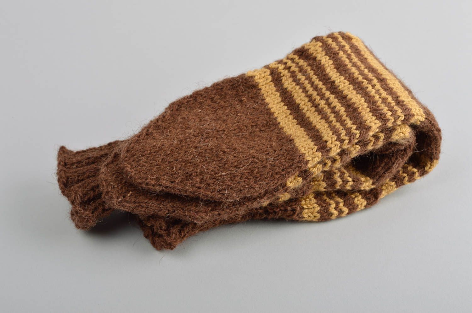Chaussettes en laine femme faites main marron rayées Vêtements hiver femme photo 5