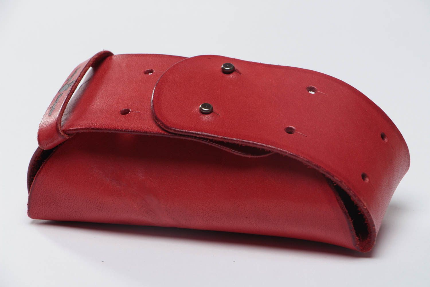 Handmade stylish genuine leather eyeglass case for women Red photo 3