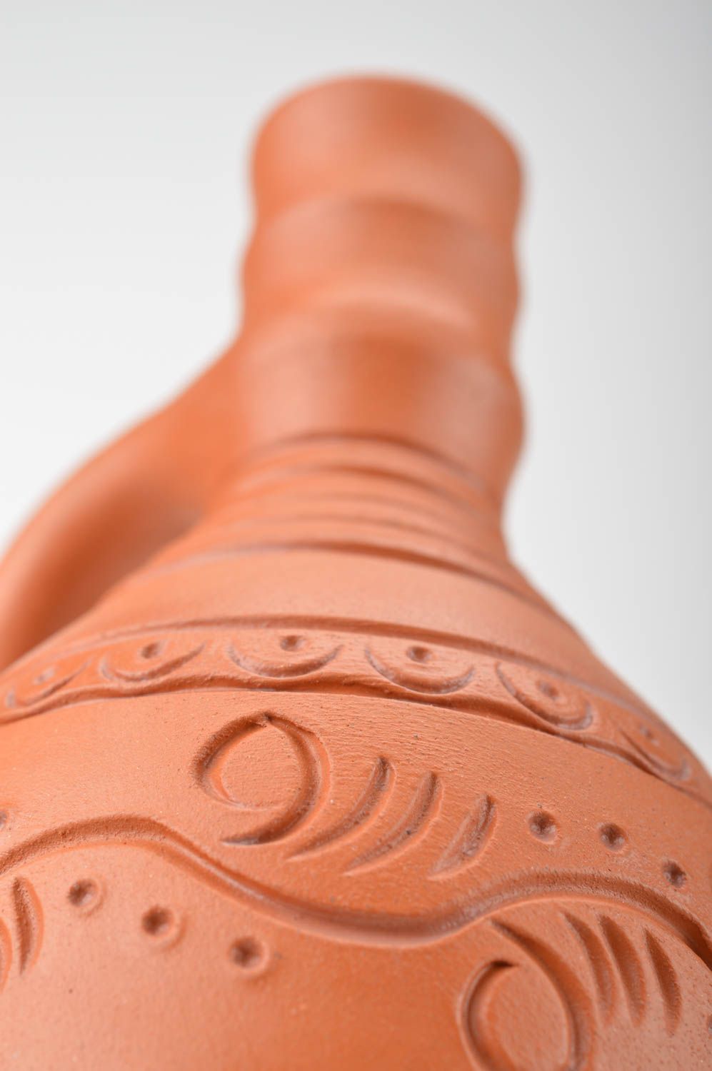 12 oz ceramic bottle shape wine carafe with handle in terracotta style 1,7 lb, 11 inches photo 4