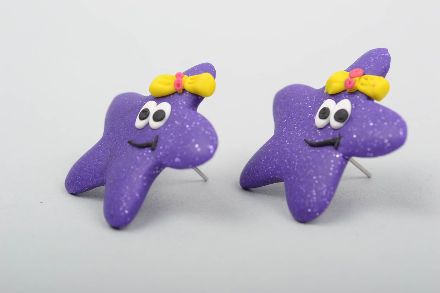 Boucles d'oreilles étoiles de mer Bijou fait main violet puces Cadeau pour ado photo 3