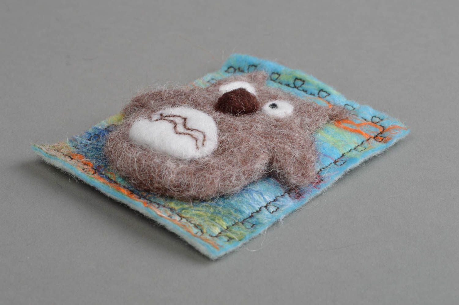 Handmade cute textile fridge magnet made of wool in shape of eagle owl photo 2