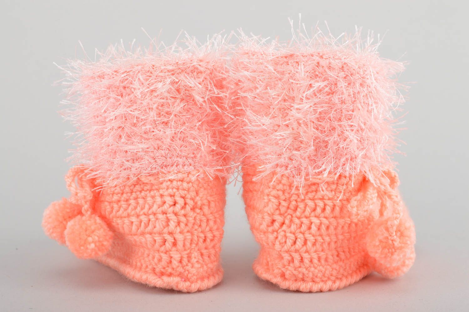Handmade booties for babies of peach color high beautiful designer baby socks photo 5