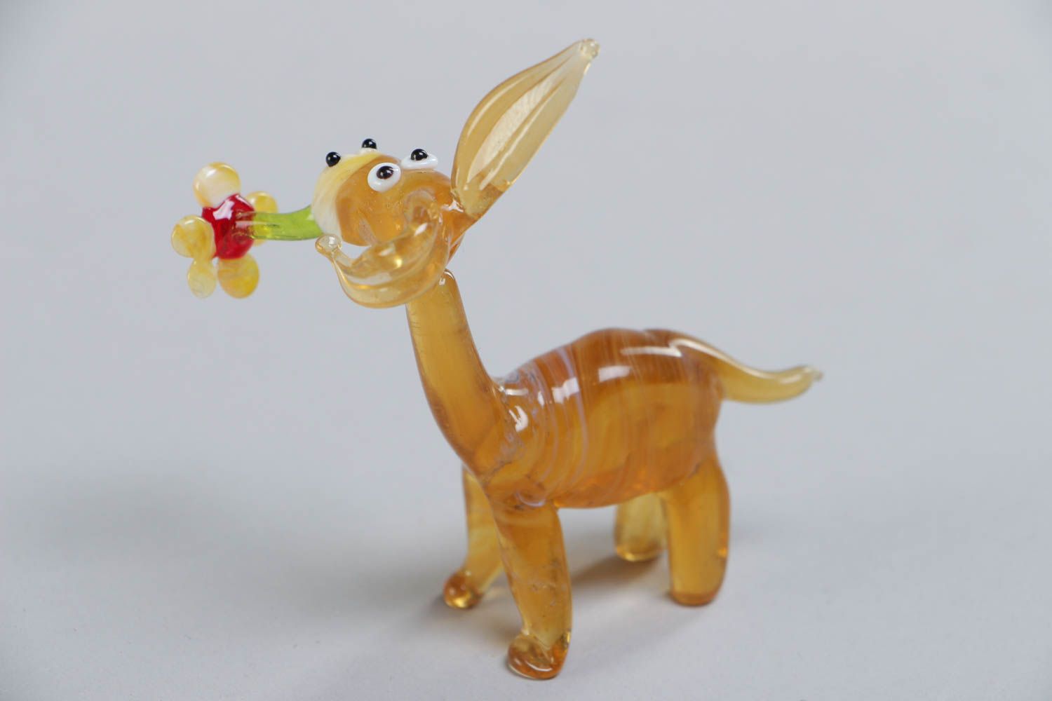 Handmade collectible lampwork glass miniature animal figurine of donkey photo 4