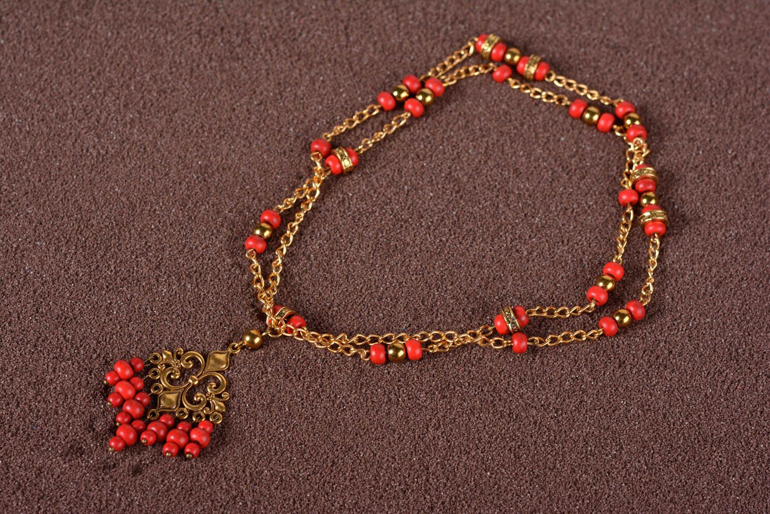Handgefertigt Kette mit Anhänger Damen Halskette Edelstein Kette aus Koralle foto 1